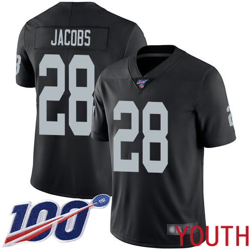 Oakland Raiders Limited Black Youth Josh Jacobs Home Jersey NFL Football #28 100th Season Vapor Jersey->youth nfl jersey->Youth Jersey